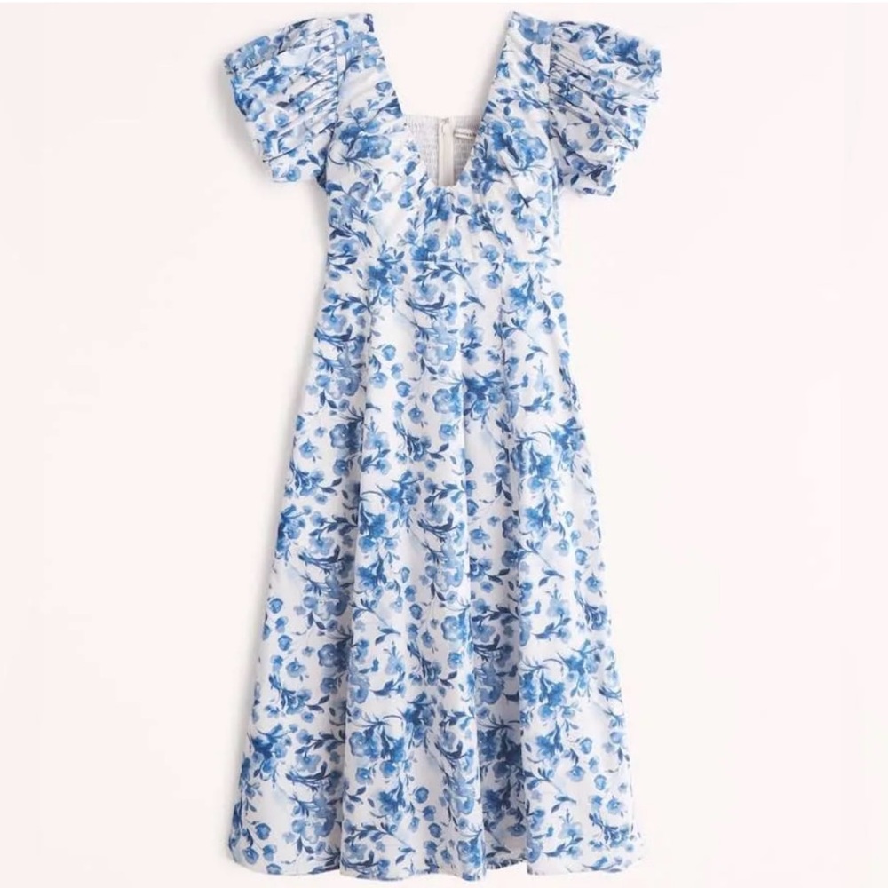 Abercrombie & Fitch Dress Nwt Small Floral Midi Dress, Blue white Floral